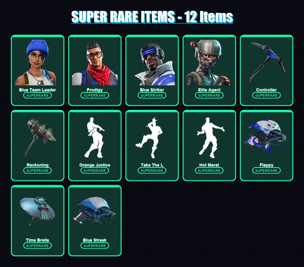 [PS4/PS5/XBOX/PC] | Blue Team Leader | Prodigy | Blue Striker | Elite Agent | Valor | 34 skin | 39 pickaxe | 37 emote | 48 glider | Lv678
