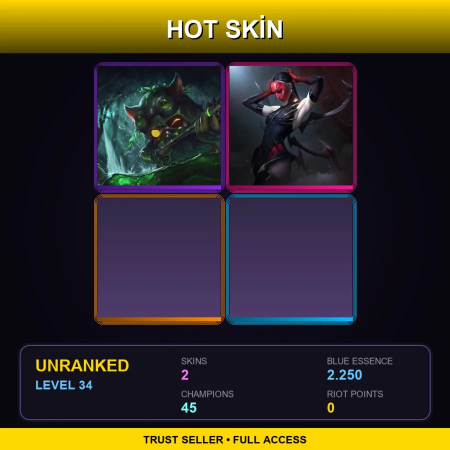 LAS | Lv34 | Unranked | 2 Skin | 45 Champ — LoL account
