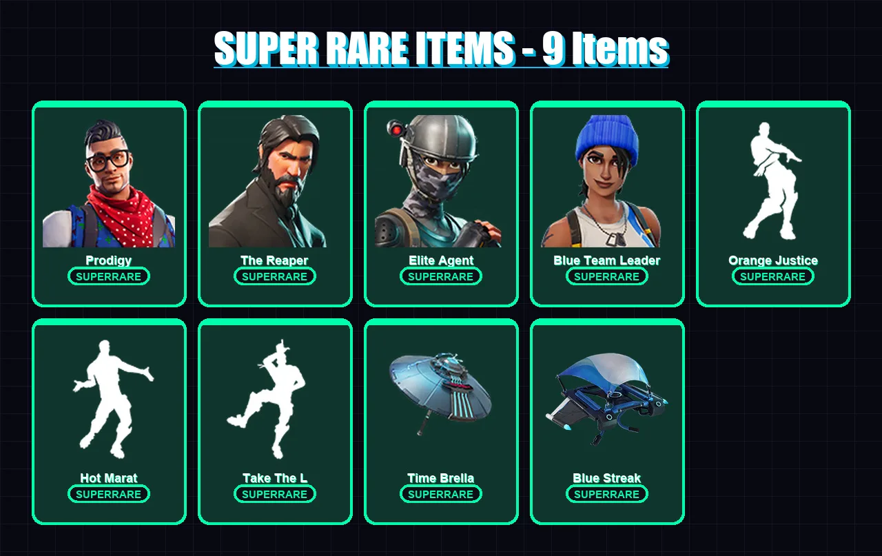 [PC/XBOX] | Prodigy | The Reaper | Elite Agent | Blue Team Leader | Carbide | 62 skin | 87 pickaxe | 68 emote | 81 glider | Lv1087
