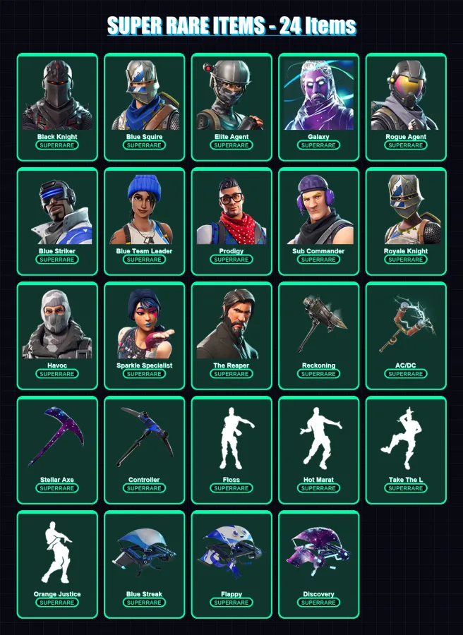 [PS4/PS5/XBOX/PC] | Black Knight | Blue Squire | Elite Agent | Galaxy | Rogue Agent | 74 skin | 40 pickaxe | 63 emote | 54 glider | Lv687