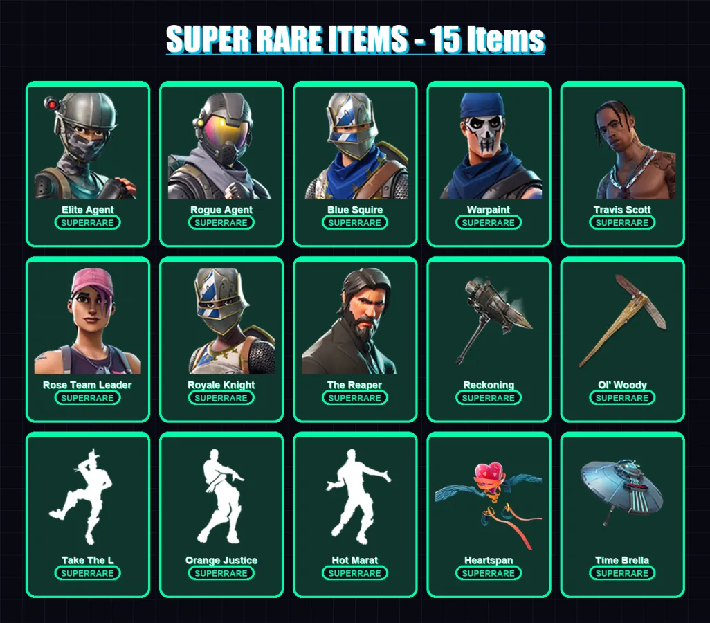 [PC/PSN] | Elite Agent | Rogue Agent | Blue Squire | Warpaint | Travis Scott | 95 skin | 96 pickaxe | 89 emote | 112 glider | Lv1181