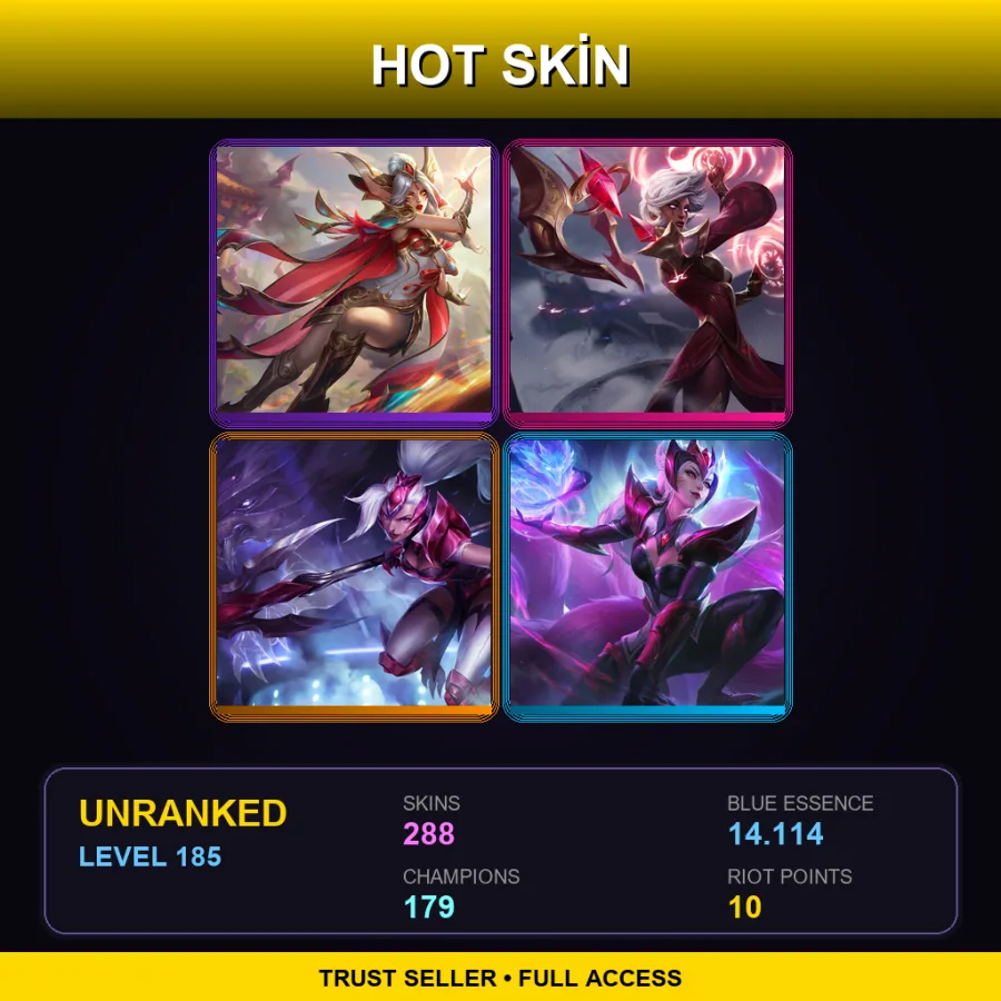EUW | Lv185 | Unranked | 288 Skin | 179 Champ — Huntress Sivir