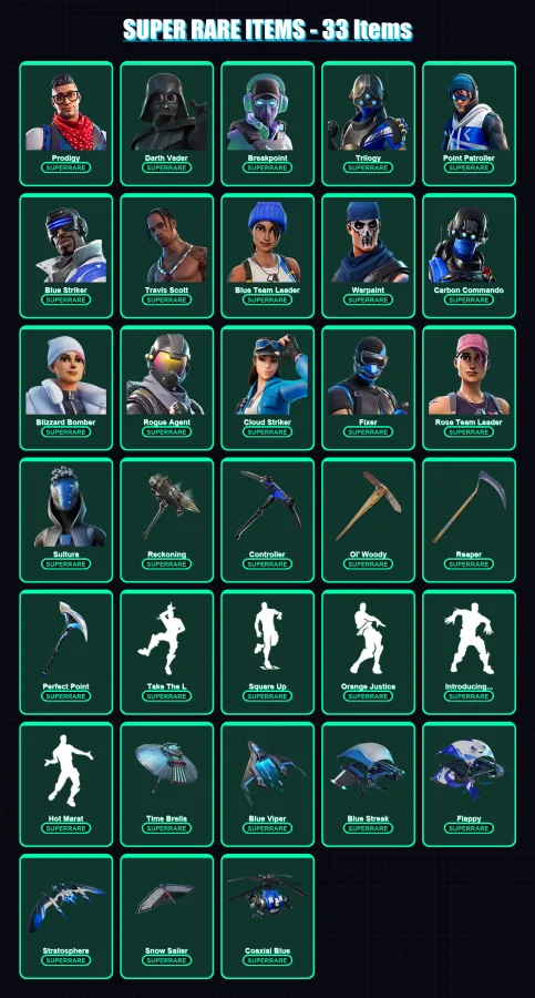 [PS4/PS5/XBOX/PC] | Prodigy | Darth Vader | Breakpoint | Trilogy | Point Patroller | 151 skin | 172 pickaxe | 127 emote | 146 glider | Lv2425