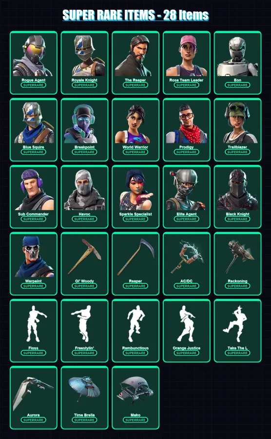 [PC] | Rogue Agent | Royale Knight | The Reaper | Rose Team Leader | Eon | 208 skin | 191 pickaxe | 173 emote | 155 glider | Lv2068
