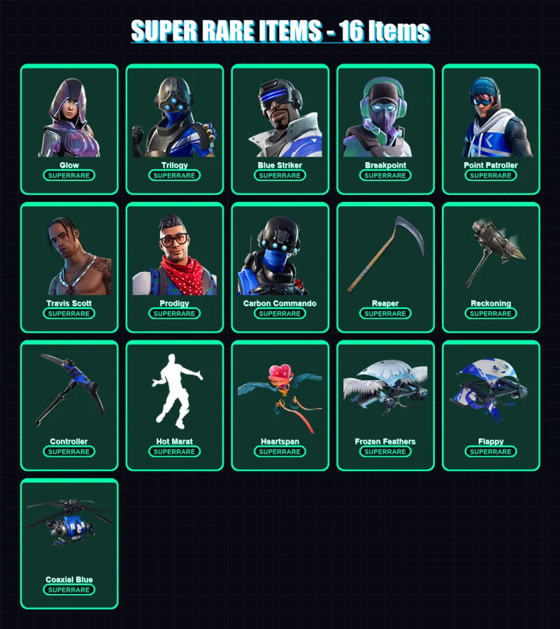 [PS4/PS5/XBOX/PC] | Glow | Trilogy | Blue Striker | Breakpoint | Point Patroller | 147 skin | 91 pickaxe | 104 emote | 87 glider | Lv1219