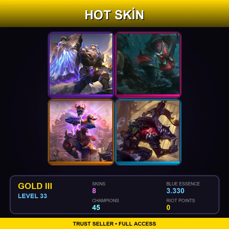 LAN | Lv33 | Gold III | 8 Skin | 45 Champ — LoL account