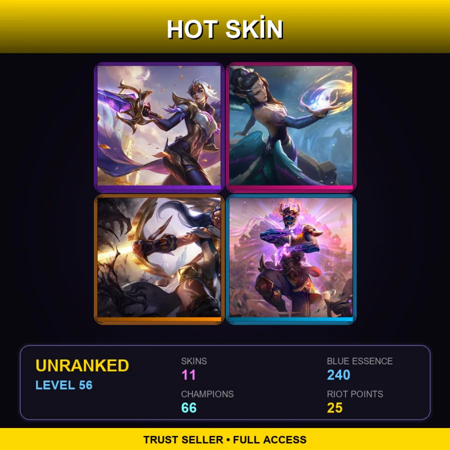 LAS | Lv56 | Unranked | 11 Skin | 66 Champ — Three Honors Akshan