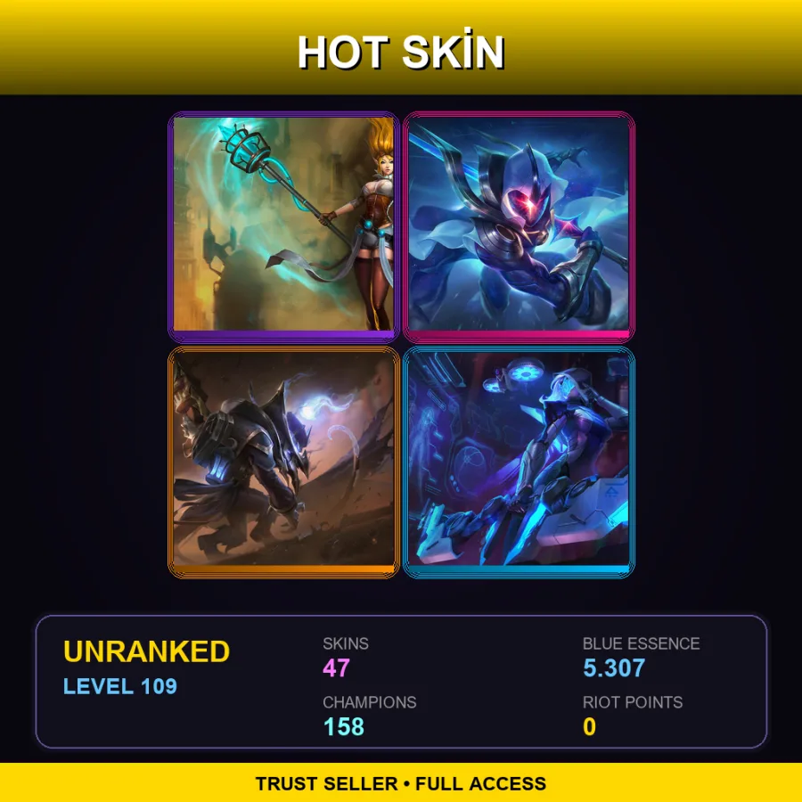 SG | Lv109 | Unranked | 47 Skin | 158 Champ — LoL account