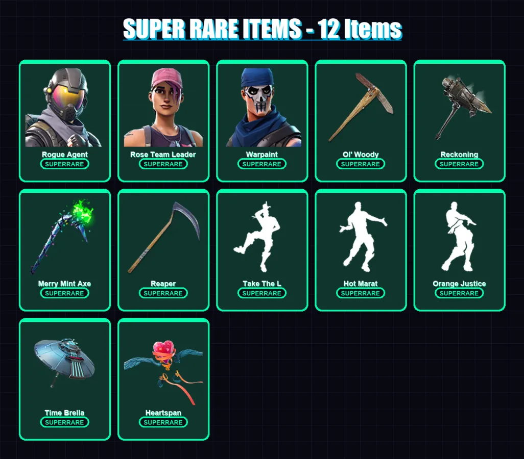 [PC/XBOX/PSN] | Rogue Agent | Rose Team Leader | Warpaint | Carbide | Catalyst | 109 skin | 112 pickaxe | 157 emote | 117 glider | Lv2056