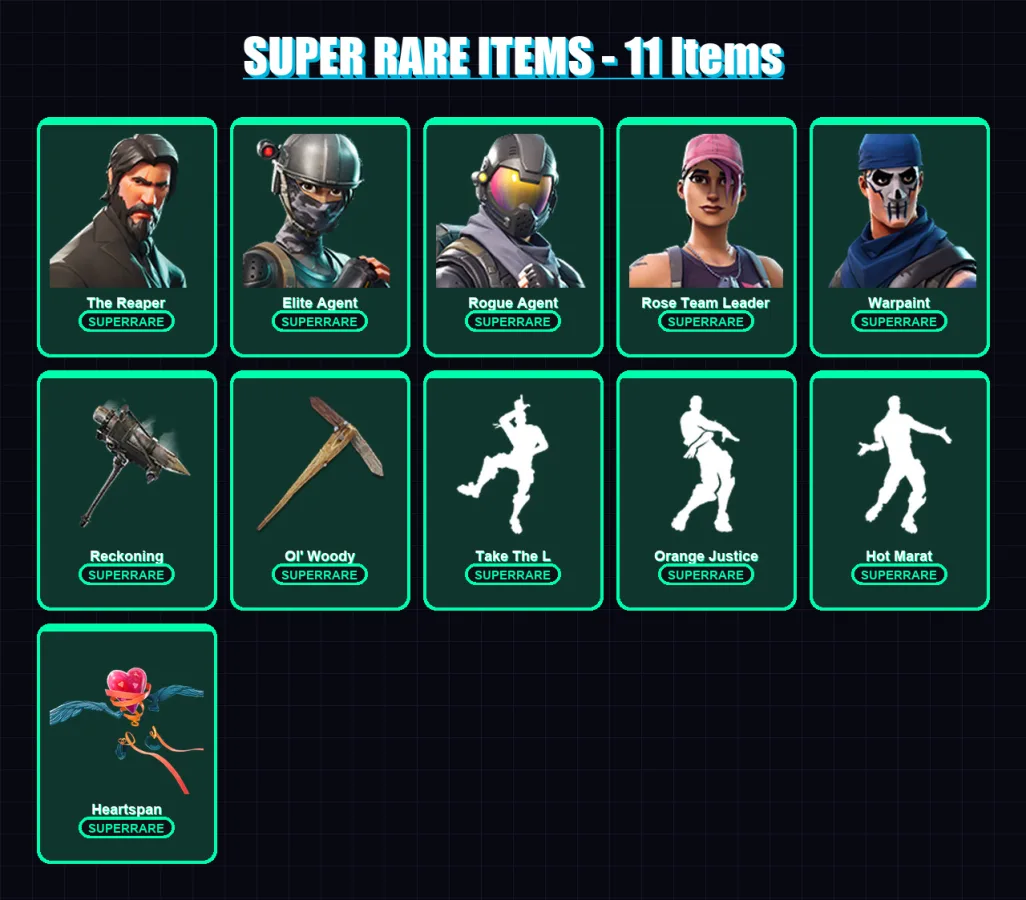 [PS4/PS5/XBOX/PC] | The Reaper | Elite Agent | Rogue Agent | Rose Team Leader | Warpaint | 82 skin | 84 pickaxe | 79 emote | 88 glider | Lv1239 — Fortnite account