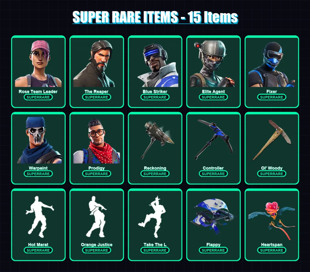 [PS4/PS5/XBOX/PC] | Rose Team Leader | The Reaper | Blue Striker | Elite Agent | Fixer | 227 skin | 206 pickaxe | 163 emote | 187 glider | Lv2320