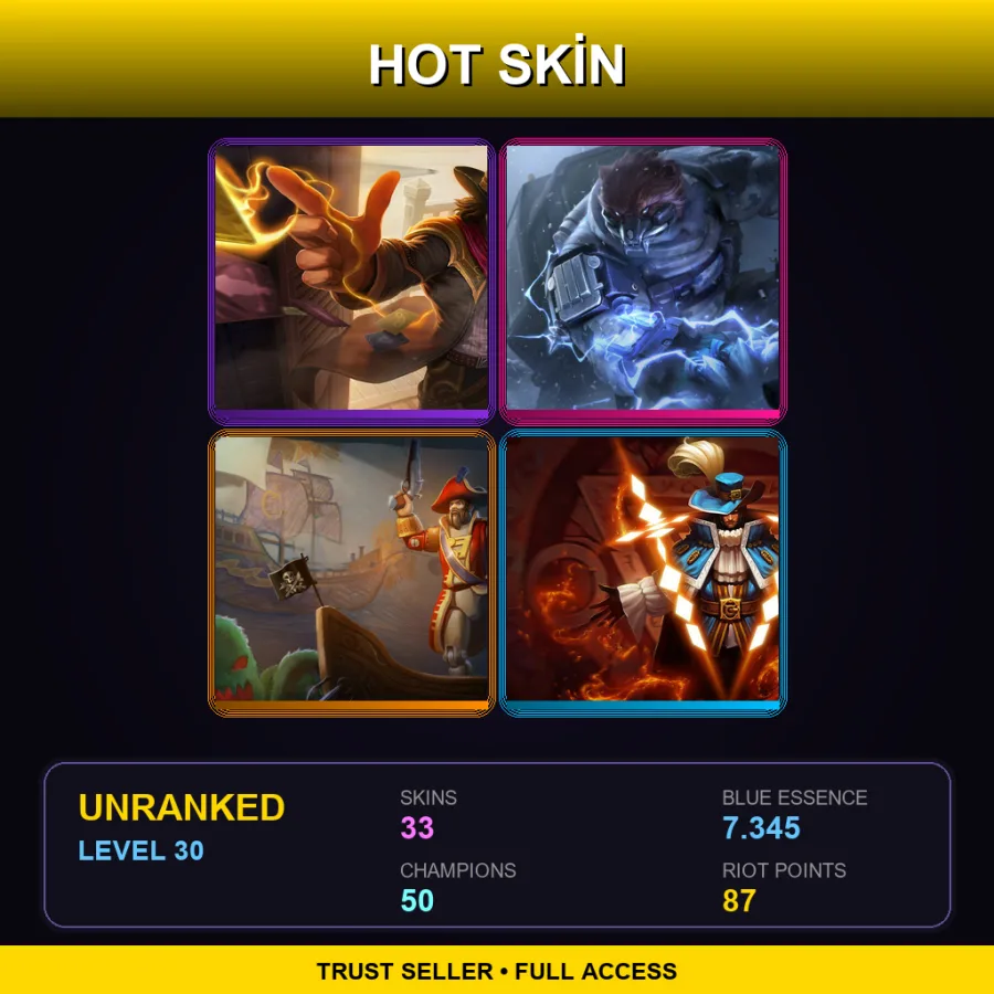 EUW | Lv30 | Unranked | 33 Skin | 50 Champ
