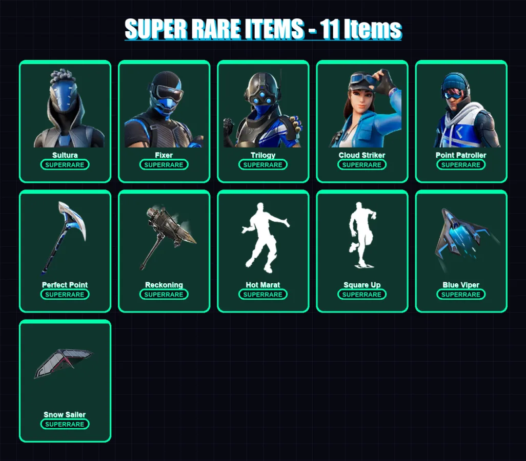[PS4/PS5/PC] | Sultura | Fixer | Trilogy | Cloud Striker | Point Patroller | 88 skin | 116 pickaxe | 112 emote | 84 glider | Lv838