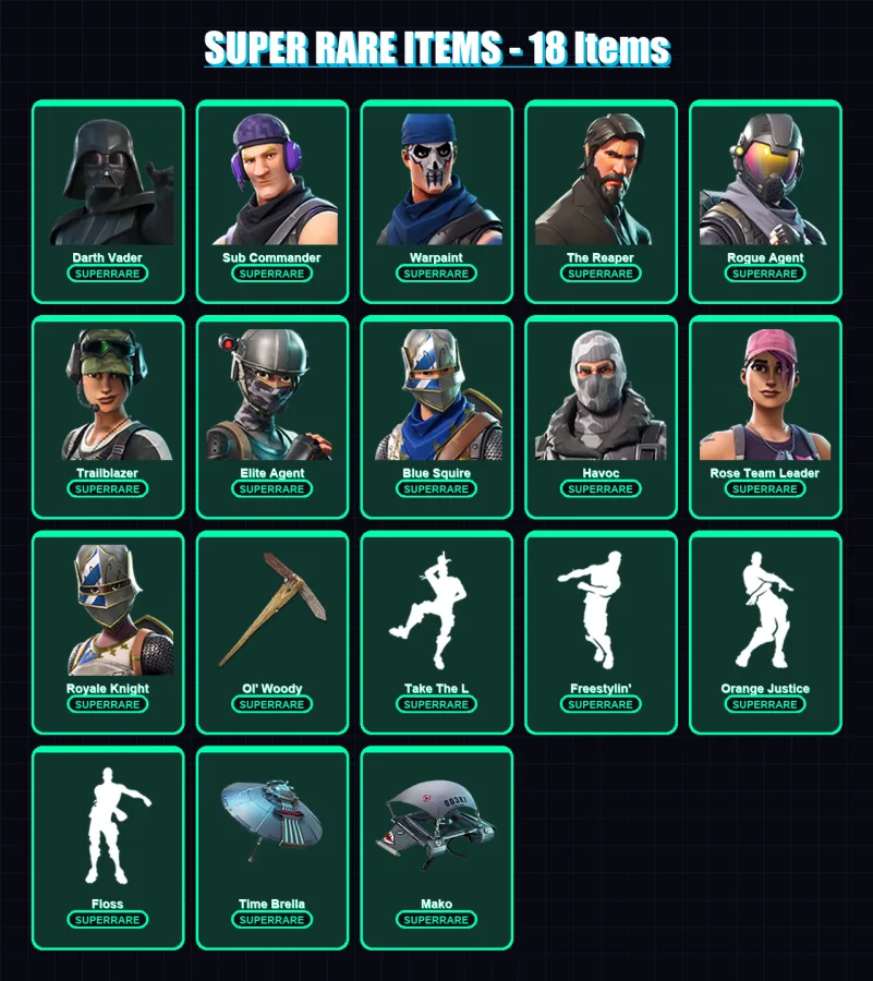 [PC/XBOX/PSN] | Darth Vader | Sub Commander | Warpaint | The Reaper | Rogue Agent | 130 skin | 129 pickaxe | 114 emote | 112 glider | Lv1397