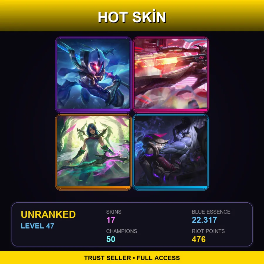 OCE | Lv47 | Unranked | 17 Skin | 50 Champ — LoL account