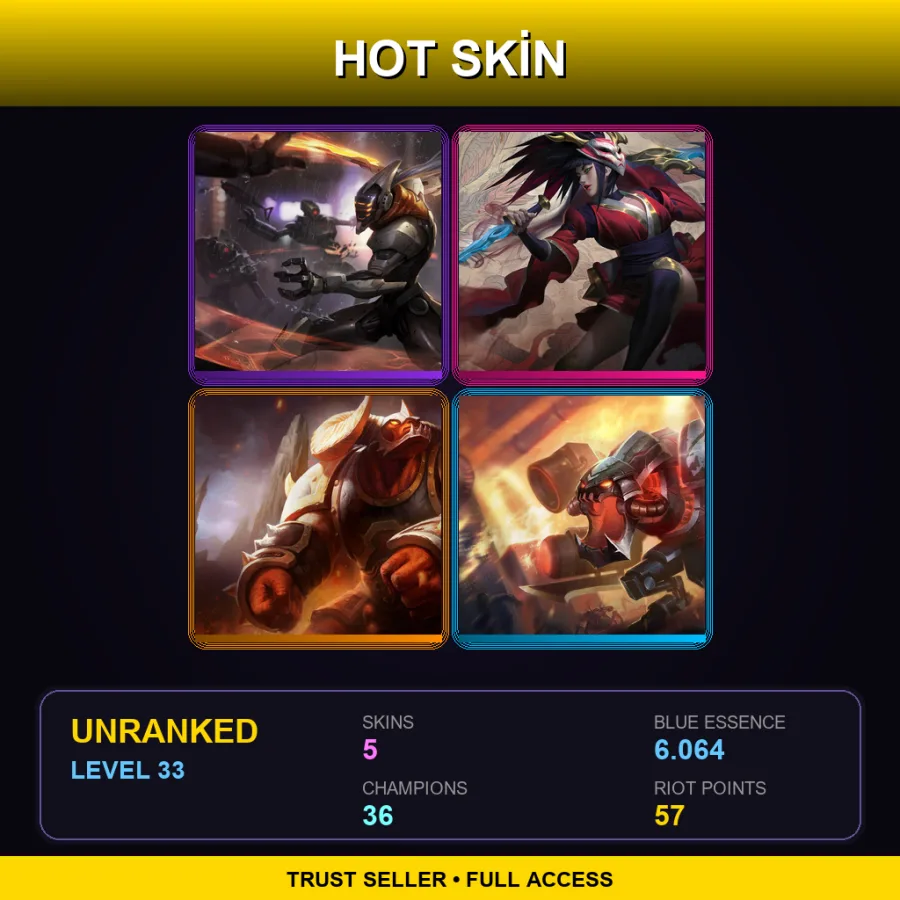 EUW | Lv33 | Unranked | 5 Skin | 36 Champ