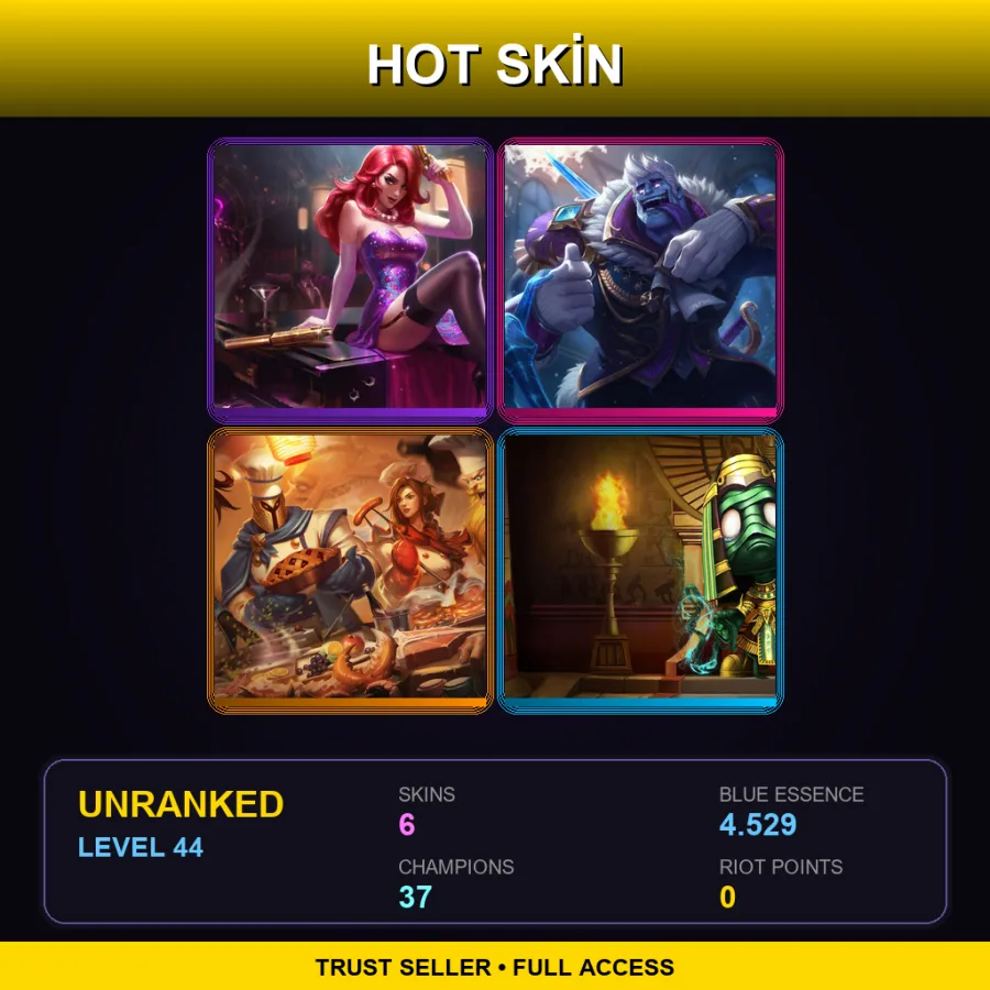 EUNE | Lv44 | Unranked | 6 Skin | 37 Champ — LoL account