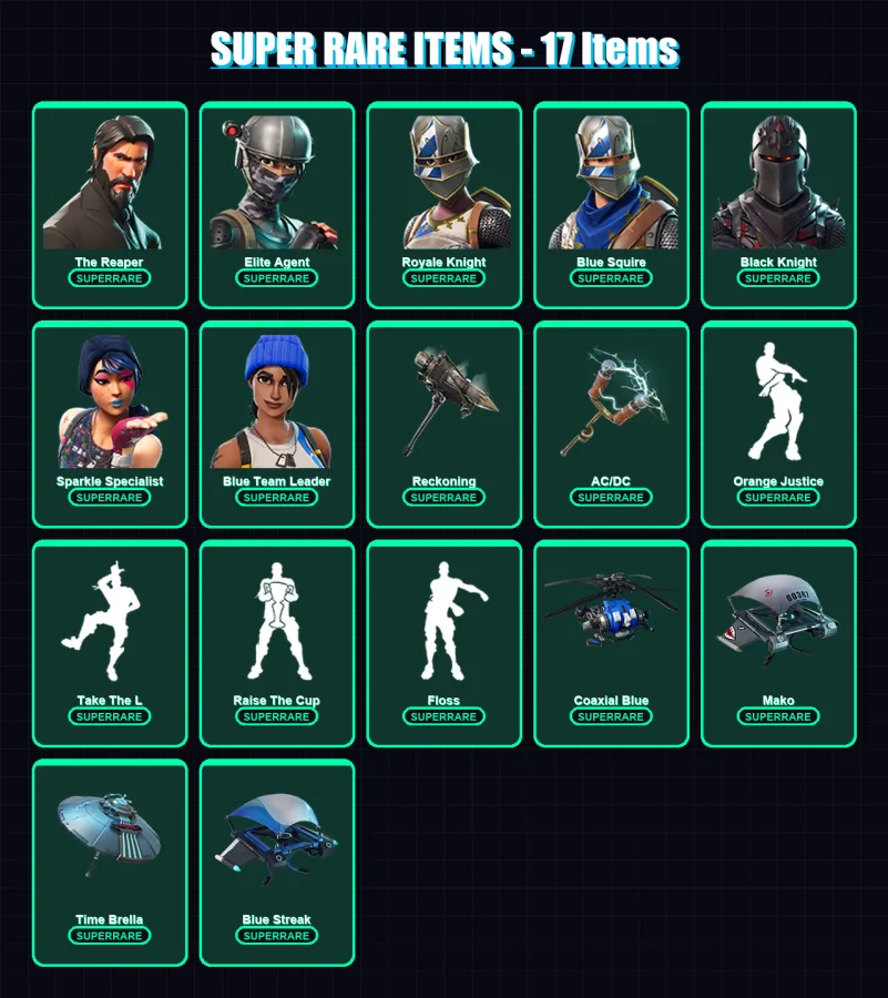 [PS4/PS5/XBOX/PC] | The Reaper | Elite Agent | Royale Knight | Blue Squire | Black Knight | 46 skin | 41 pickaxe | 44 emote | 44 glider | Lv709