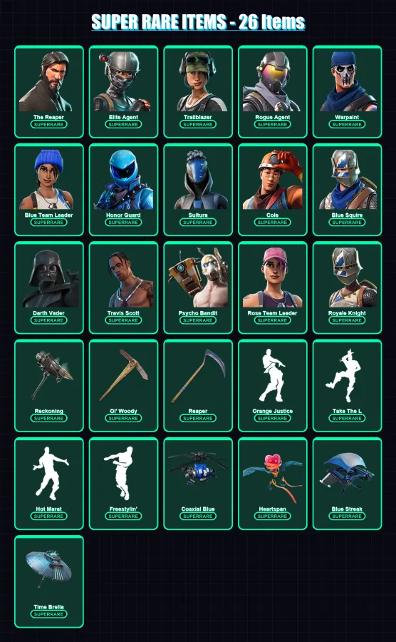 [PC/XBOX] | The Reaper | Elite Agent | Trailblazer | Rogue Agent | Warpaint | 280 skin | 188 pickaxe | 240 emote | 175 glider | Lv2758