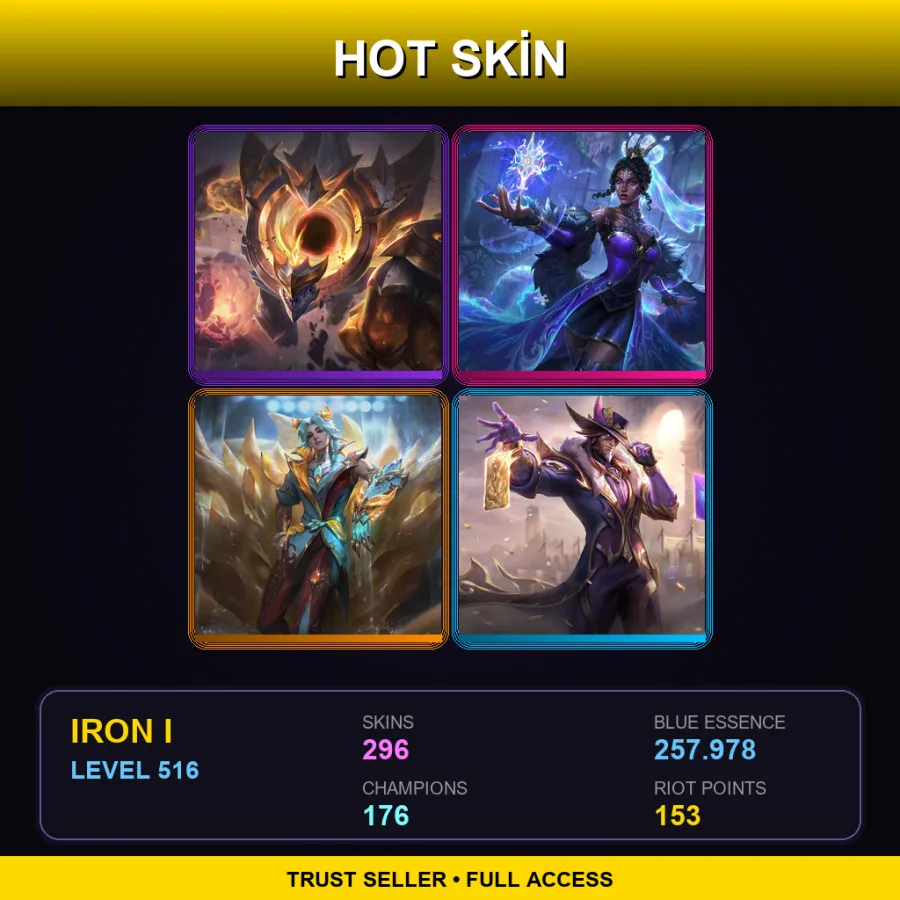 EUW | Lv516 | Iron I | 296 Skin | 176 Champ