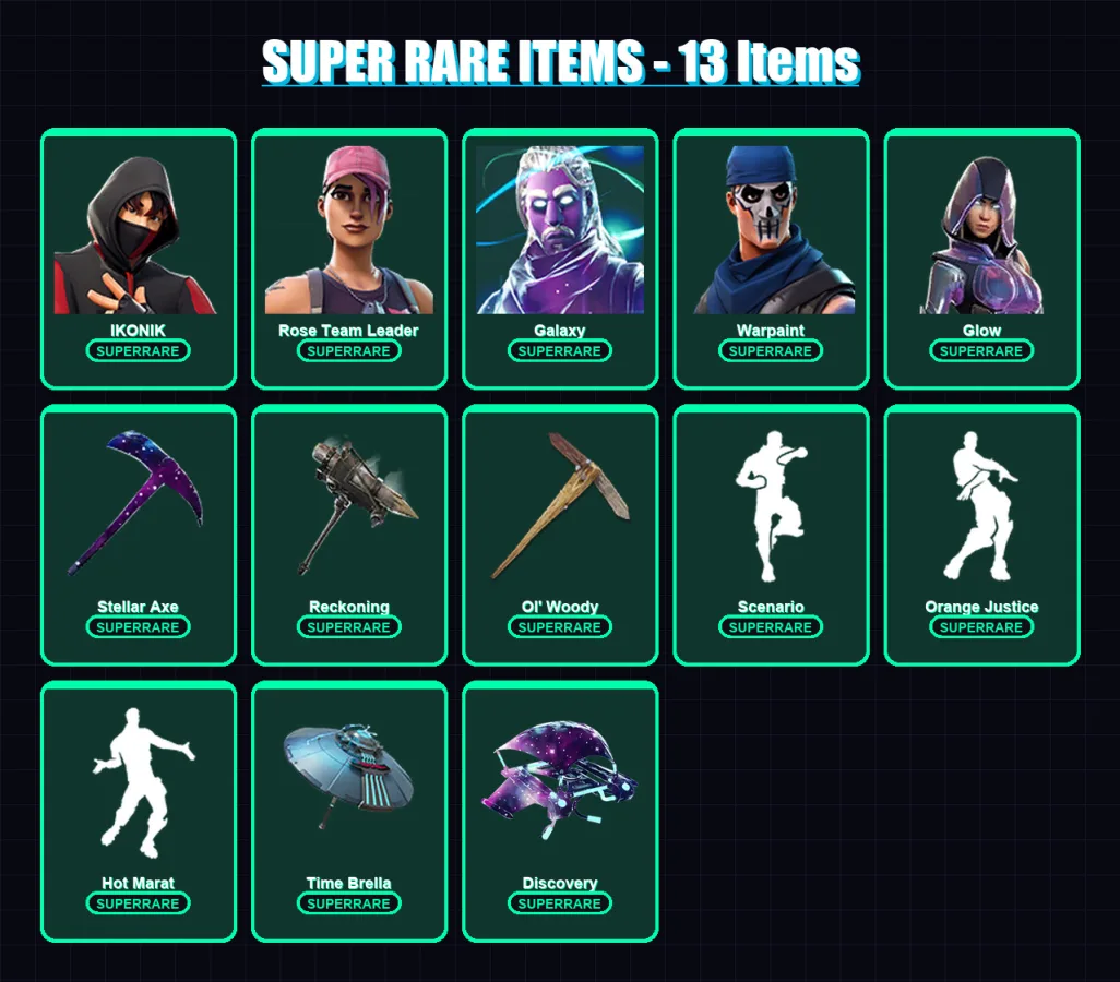 [PC] | IKONIK | Rose Team Leader | Galaxy | Warpaint | Glow | 230 skin | 217 pickaxe | 169 emote | 178 glider | Lv2578