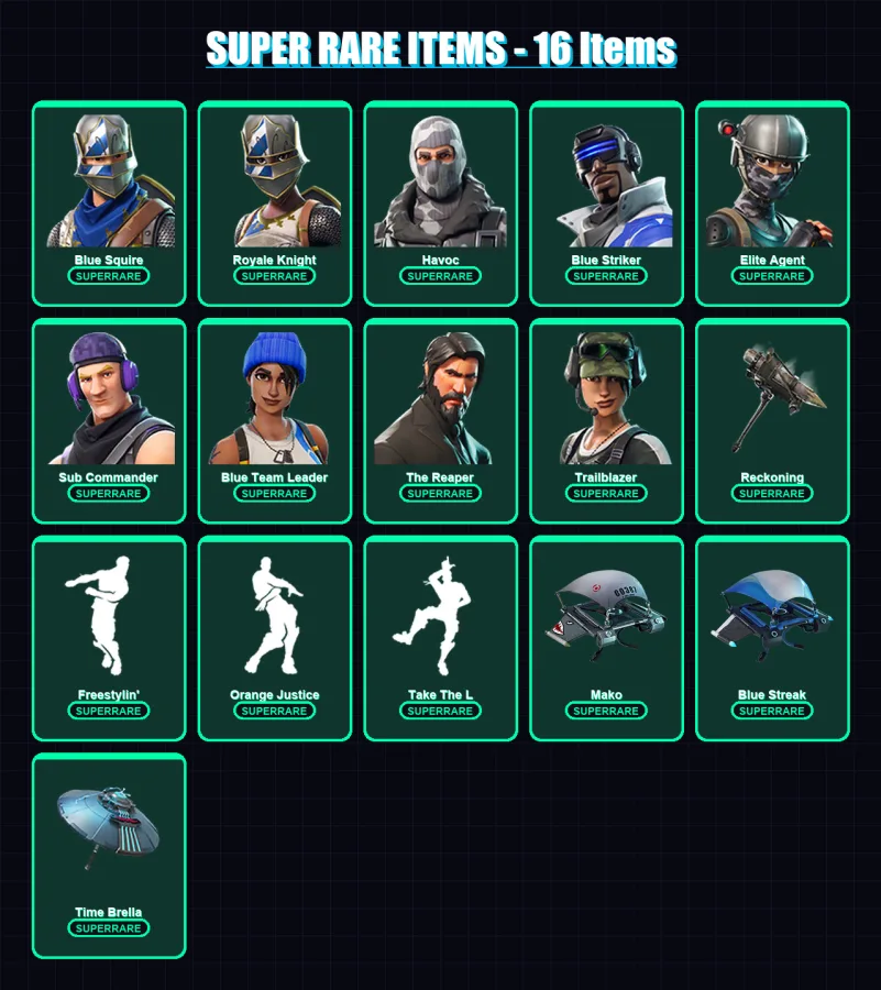 [SWITCH/PC] | Blue Squire | Royale Knight | Havoc | Blue Striker | Elite Agent | 31 skin | 33 pickaxe | 29 emote | 35 glider | Lv372 — Fortnite account