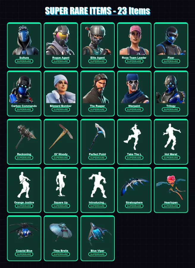 [PS4/PS5/XBOX/PC] | Sultura | Rogue Agent | Elite Agent | Rose Team Leader | Fixer | 176 skin | 179 pickaxe | 142 emote | 161 glider | Lv2178