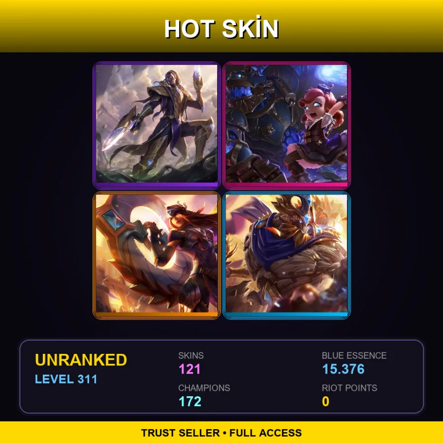 SG | Lv311 | Unranked | 121 Skin | 172 Champ — LoL account