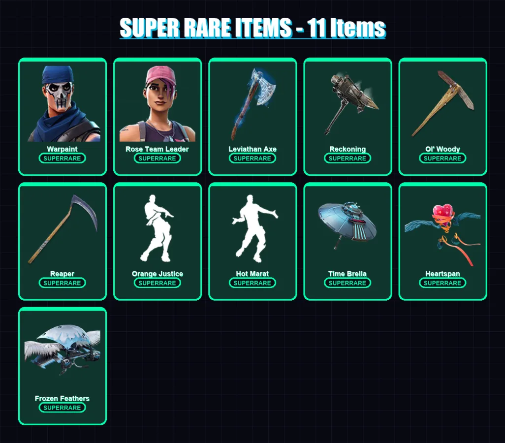 [PC/XBOX/PSN] | Warpaint | Rose Team Leader | The Cube Queen | Malik | Sorana | 198 skin | 169 pickaxe | 151 emote | 156 glider | Lv2172