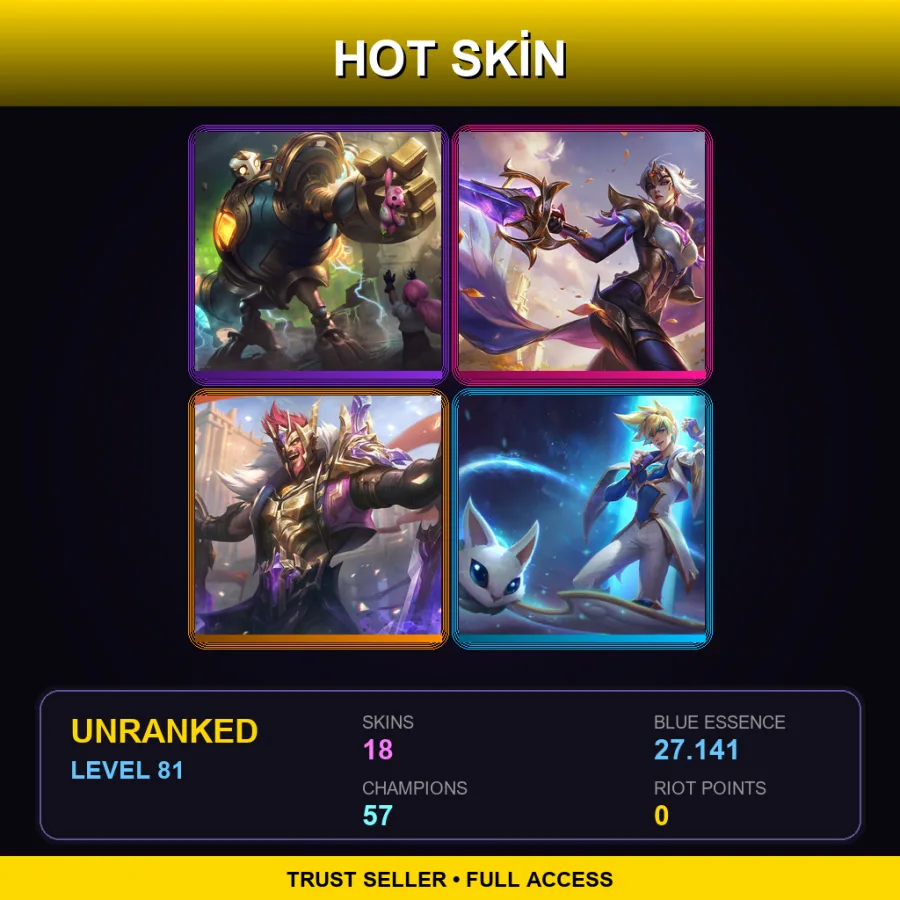 EUW | Lv81 | Unranked | 18 Skin | 57 Champ