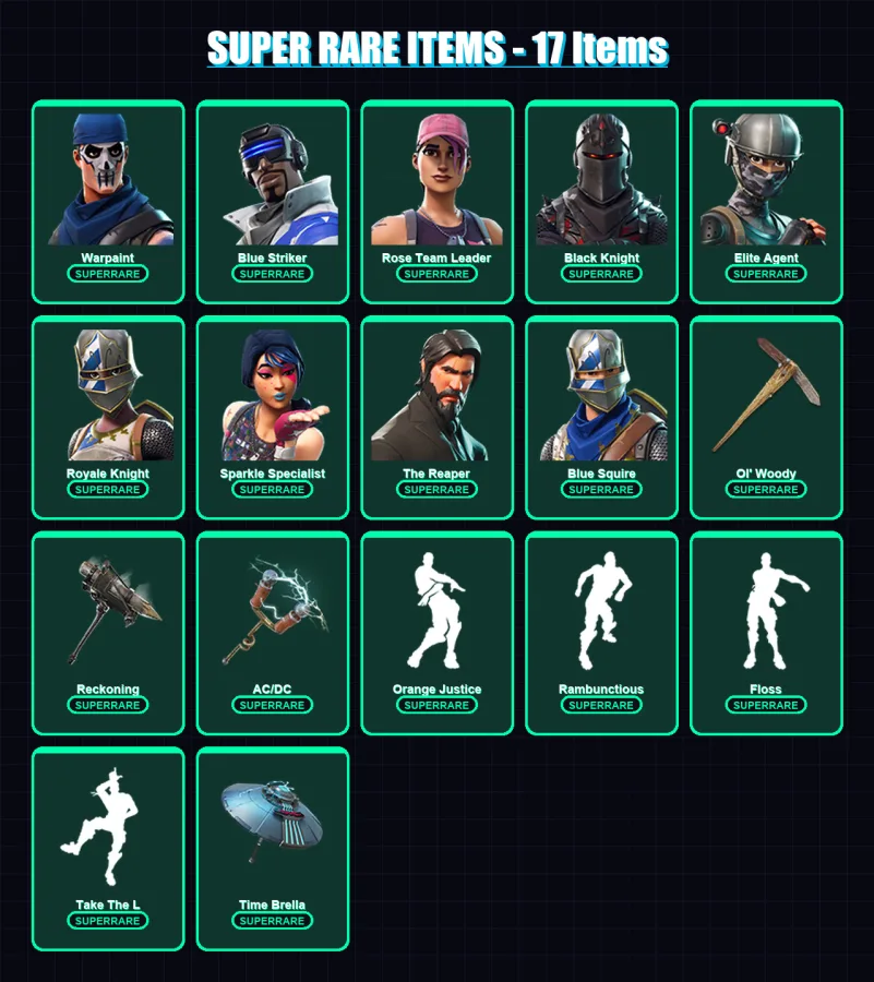 [SWITCH/XBOX/PC] | Warpaint | Blue Striker | Rose Team Leader | Black Knight | Elite Agent | 99 skin | 108 pickaxe | 92 emote | 111 glider | Lv1501