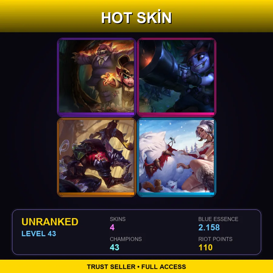 BR | Lv43 | Unranked | 4 Skin | 43 Champ — LoL account
