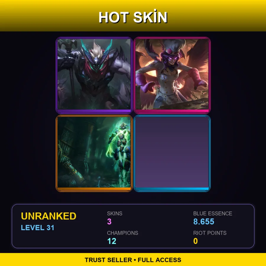 EUW | Lv31 | Unranked | 3 Skin | 12 Champ — LoL account