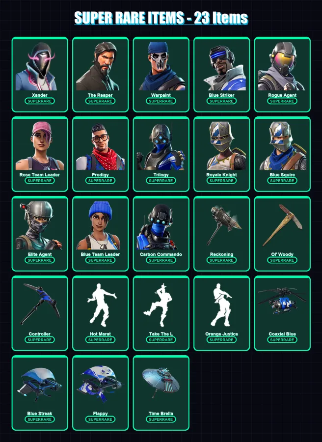 [PS4/PS5/XBOX/PC] | Xander | The Reaper | Warpaint | Blue Striker | Rogue Agent | 100 skin | 87 pickaxe | 109 emote | 94 glider | Lv1565 — Fortnite account