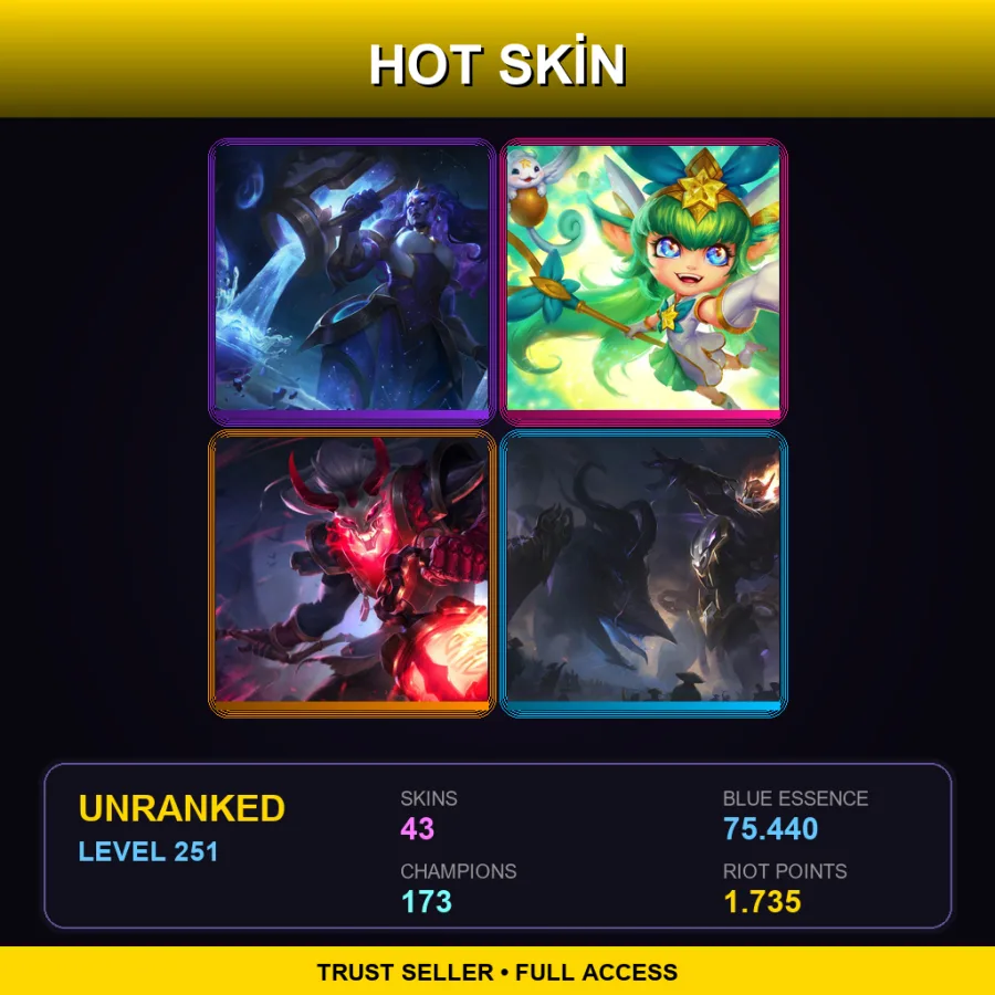 TR | Cosmic Invoker Illaoi | Star Guardian Lulu | Blood Moon Thresh | Mecha Kingdoms Draven | 43 Skin | 173 Champ | Lv251