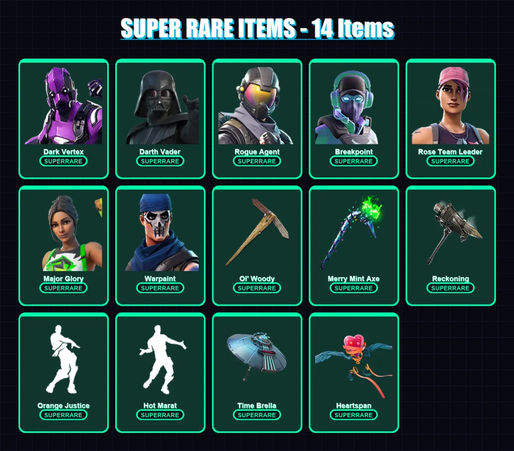 [PC/PSN] | Dark Vertex | Darth Vader | Rogue Agent | Breakpoint | Rose Team Leader | 370 skin | 331 pickaxe | 285 emote | 271 glider | Lv3583