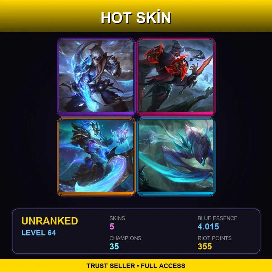 EUW | Storm Dragon Lee Sin | Immortal Journey Zed | Winterblessed Thresh | Death Blossom Kha'Zix | 5 Skin | 35 Champ | Lv64