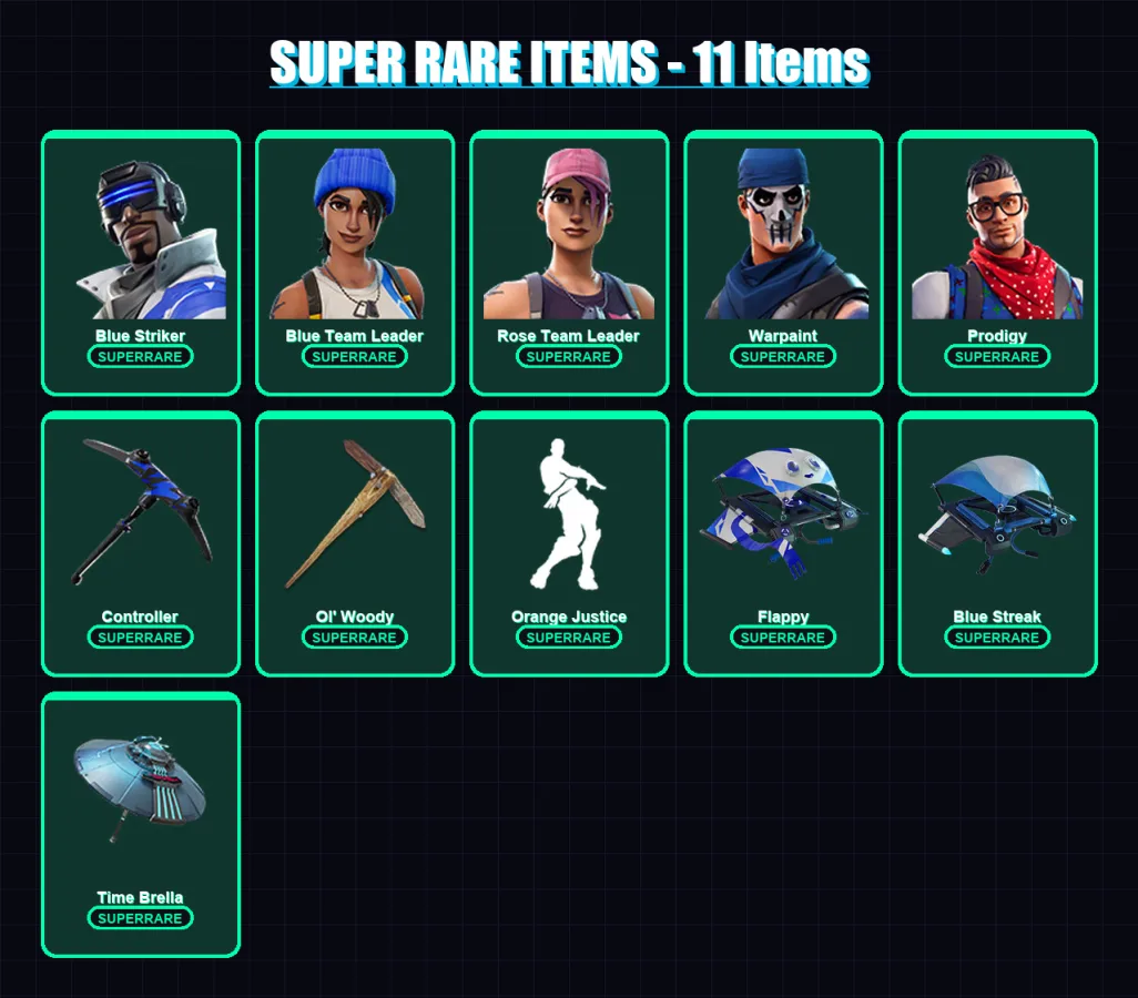 [PS4/PS5/XBOX/PC] | Blue Striker | Blue Team Leader | Rose Team Leader | Warpaint | Prodigy | 47 skin | 61 pickaxe | 47 emote | 66 glider | Lv822