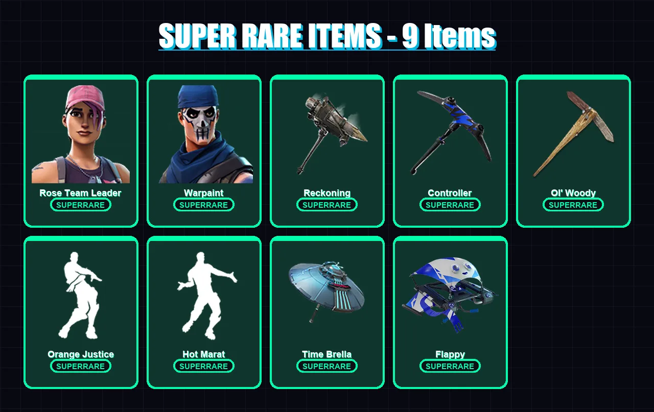 [PC] | Rose Team Leader | Warpaint | Raven | The Visitor | Omega | 114 skin | 93 pickaxe | 125 emote | 94 glider | Lv1234
