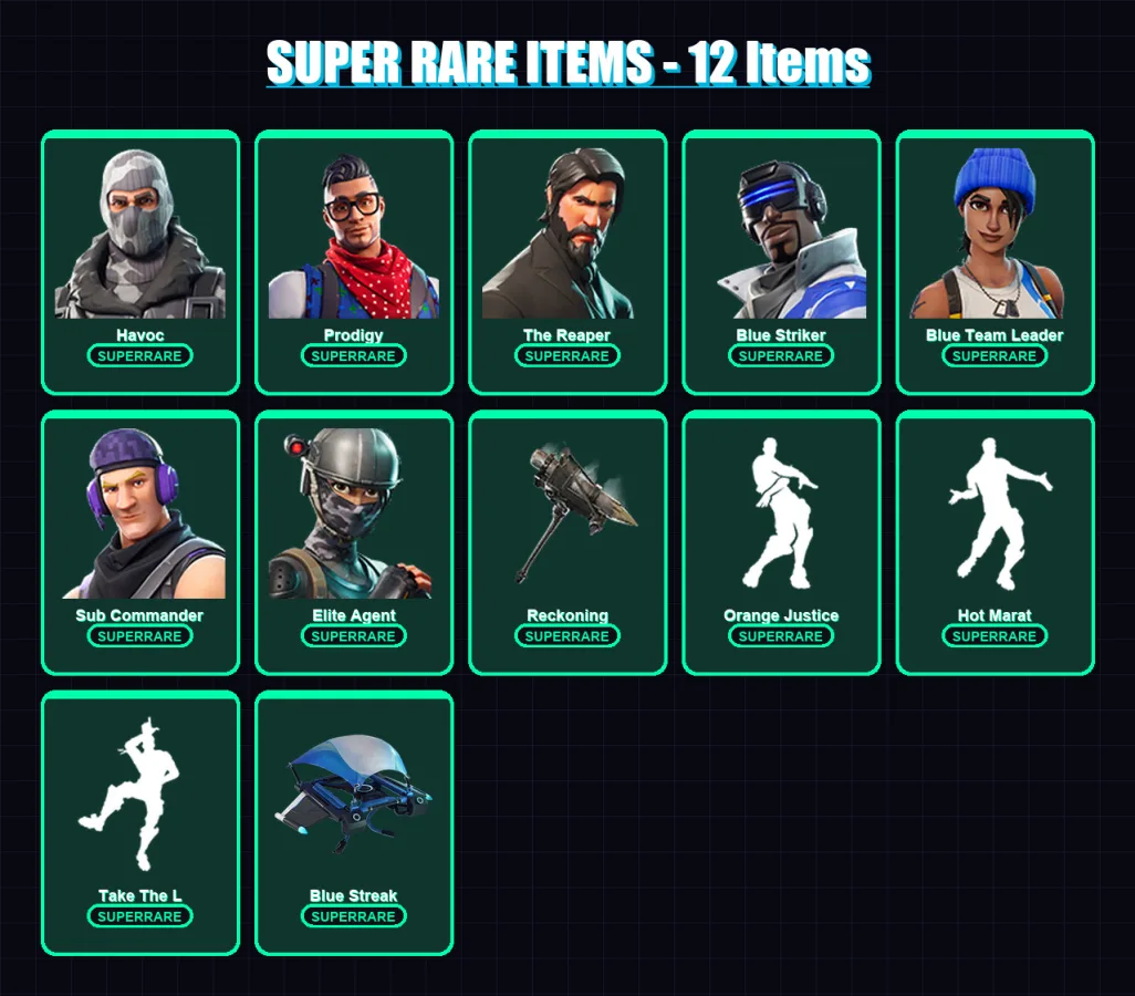 [PC/XBOX] | Havoc | Prodigy | The Reaper | Blue Striker | Blue Team Leader | 32 skin | 18 pickaxe | 29 emote | 28 glider | Lv393 — Fortnite account
