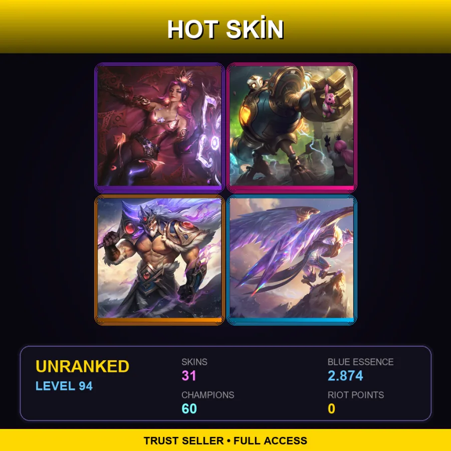 TR | Lv94 | Unranked | 31 Skin | 60 Champ