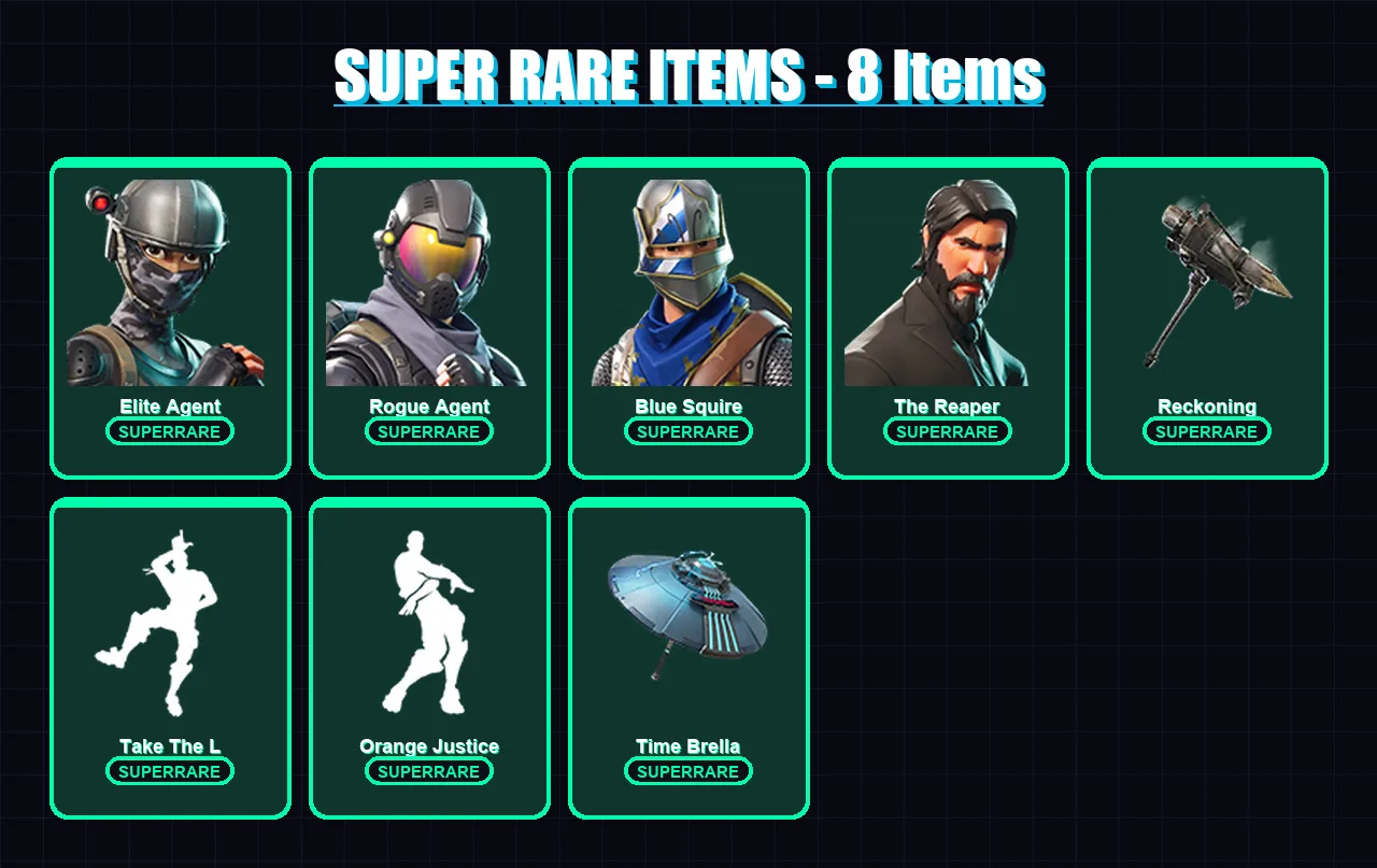 [PS4/PS5/XBOX/PC] | Elite Agent | Rogue Agent | Blue Squire | The Reaper | The Visitor | 106 skin | 125 pickaxe | 111 emote | 111 glider | Lv1701