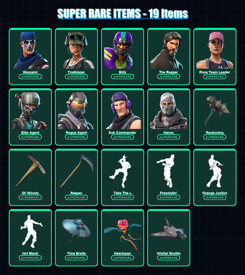 [PC/XBOX/PSN] | Warpaint | Trailblazer | Blitz | The Reaper | Rose Team Leader | 122 skin | 104 pickaxe | 90 emote | 89 glider | Lv1196