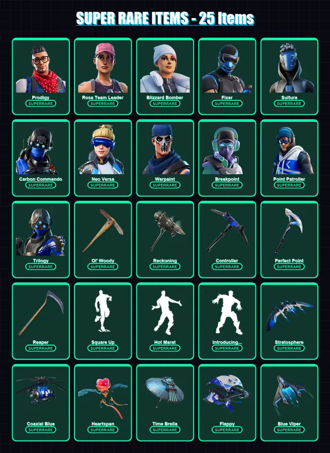 [PS4/PS5/XBOX/PC] | Prodigy | Rose Team Leader | Blizzard Bomber | Fixer | Sultura | 159 skin | 145 pickaxe | 147 emote | 140 glider | Lv1700
