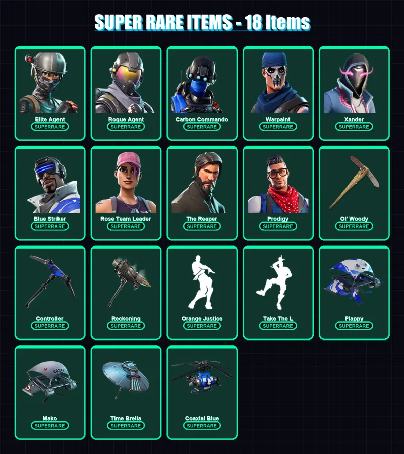 [PS4/PS5/XBOX/PC] | Elite Agent | Rogue Agent | Carbon Commando | Warpaint | Xander | 184 skin | 200 pickaxe | 170 emote | 191 glider | Lv2497