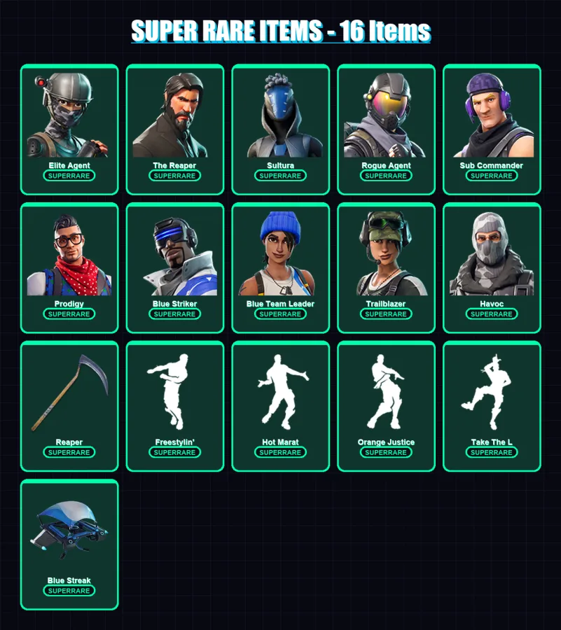 [PC/XBOX] | Elite Agent | The Reaper | Sultura | Rogue Agent | Sub Commander | 104 skin | 86 pickaxe | 89 emote | 94 glider | Lv1399