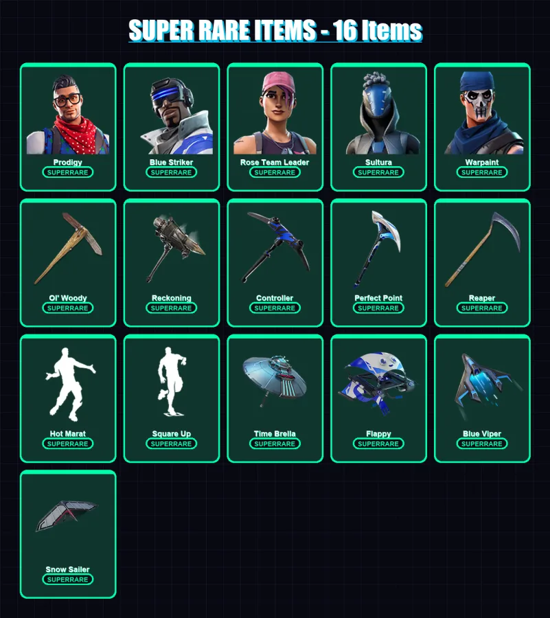 [PS4/PS5/PC] | Prodigy | Blue Striker | Rose Team Leader | Sultura | Warpaint | 97 skin | 90 pickaxe | 83 emote | 95 glider | Lv992