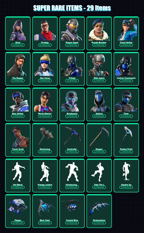 [PS4/PS5/XBOX/PC] | Glow | Prodigy | Rogue Agent | Royale Bomber | Cloud Striker | 311 skin | 229 pickaxe | 199 emote | 180 glider | Lv2528