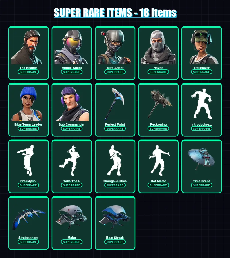 [PC/XBOX/PSN] | The Reaper | Rogue Agent | Elite Agent | Havoc | Trailblazer | 89 skin | 88 pickaxe | 96 emote | 71 glider | Lv927