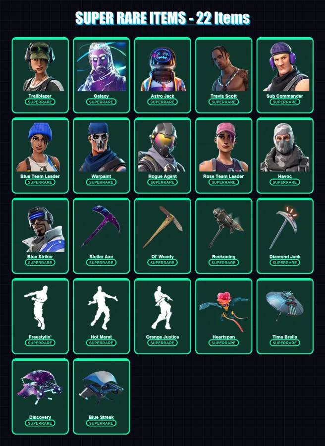 [PC] | Trailblazer | Galaxy | Astro Jack | Travis Scott | Sub Commander | 56 skin | 57 pickaxe | 70 emote | 66 glider | Lv789